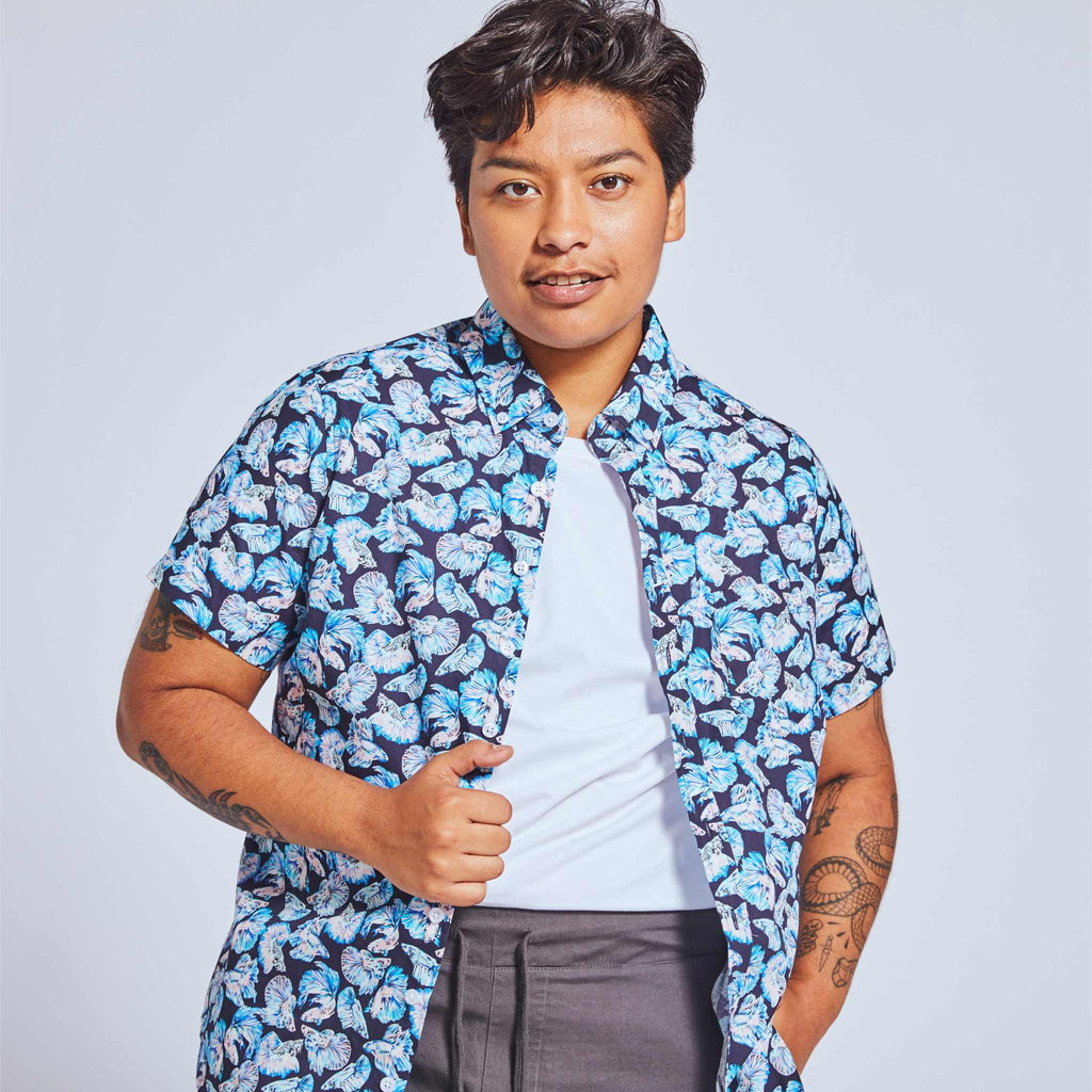 Women's short sleeve shirt fish print