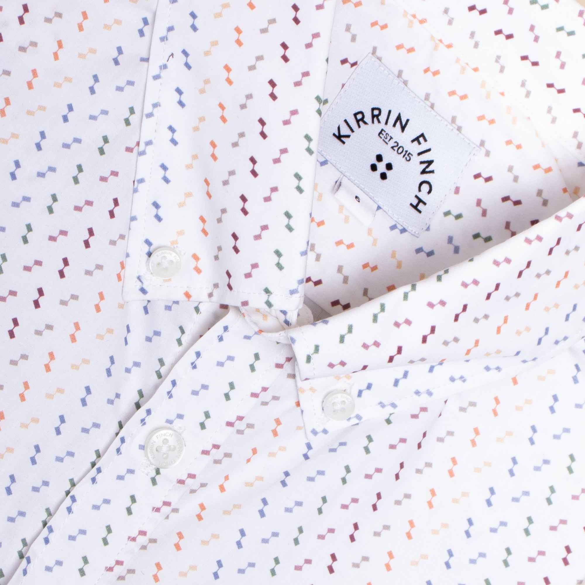 Confetti Print white short sleeve shirt with button down collar