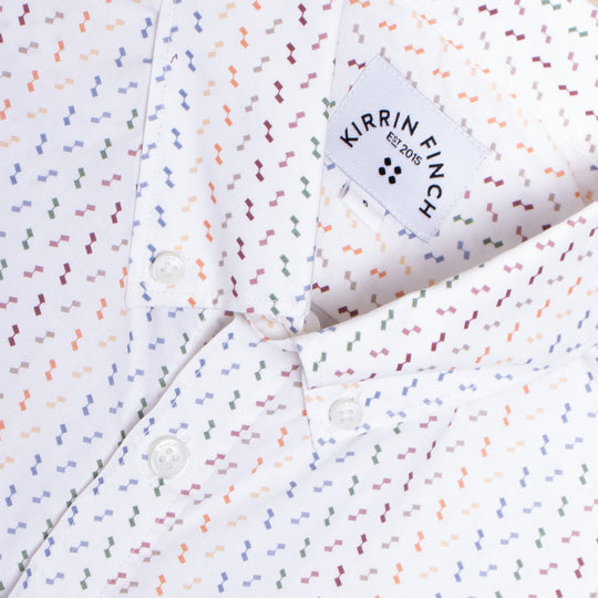 Confetti Print white short sleeve shirt with button down collar