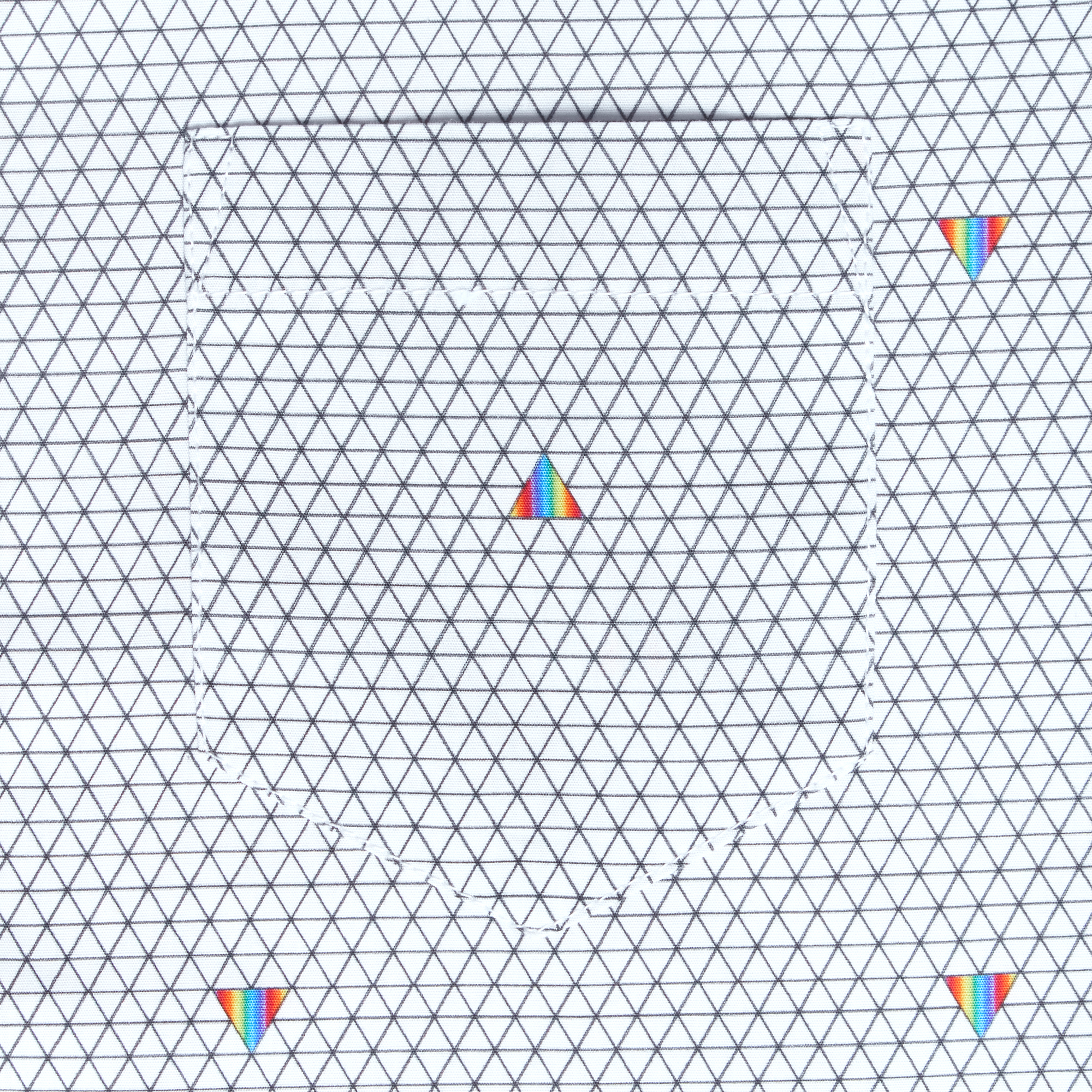 Close up the pride prism Rays front chest pocket.  Color: Pride Prism