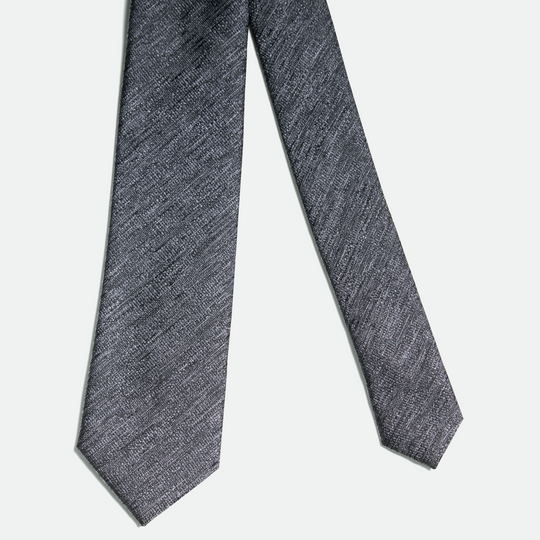 Graphite Gray textured skinny tie close up