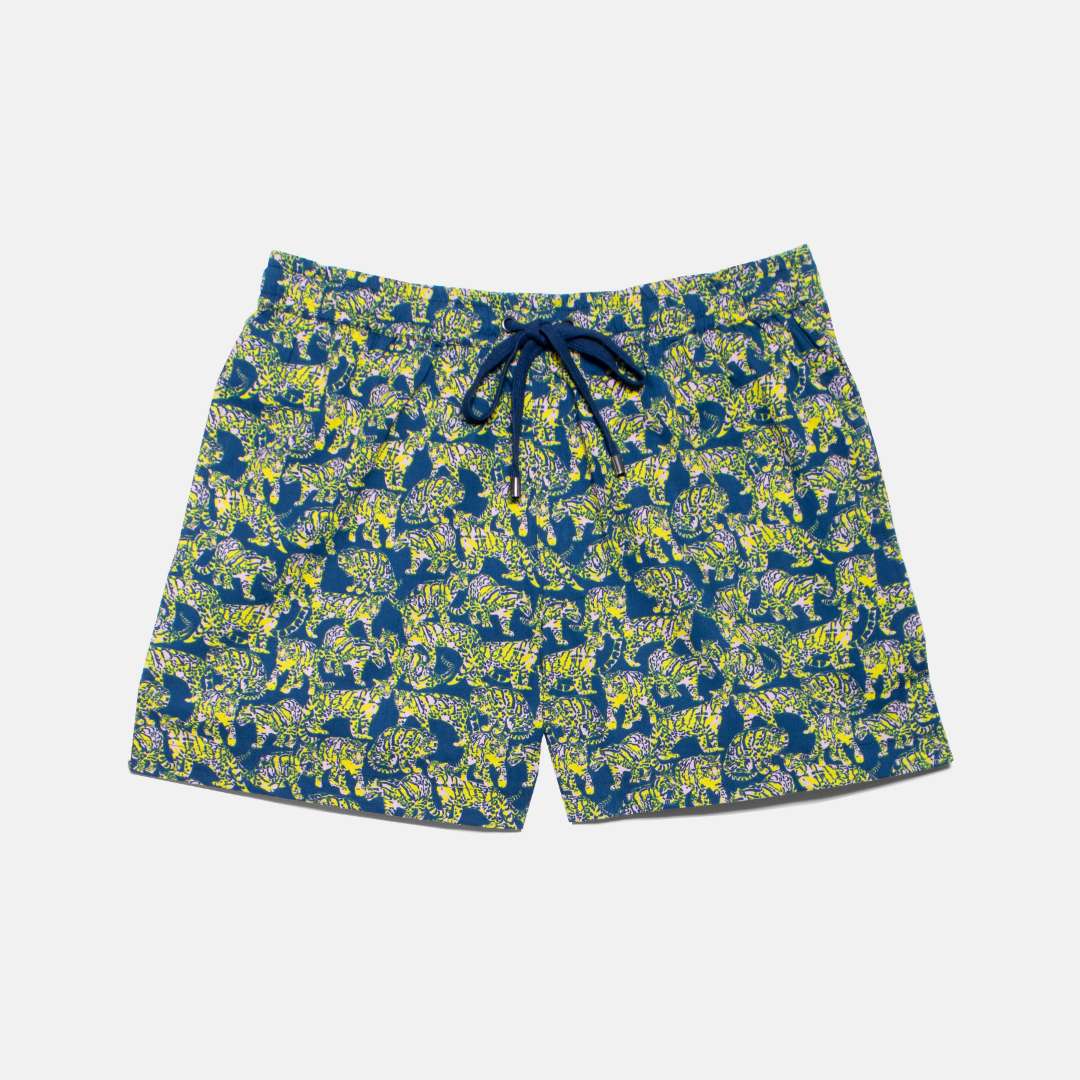 Cabana Short for non-binary person in tiger print