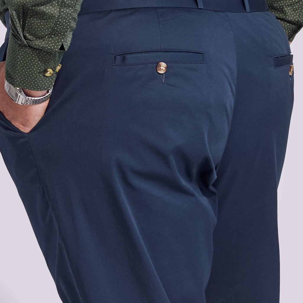Womens navy chinos with subtle taper.