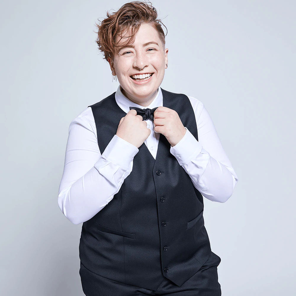Androgynous model in The Georgie Vest in Black