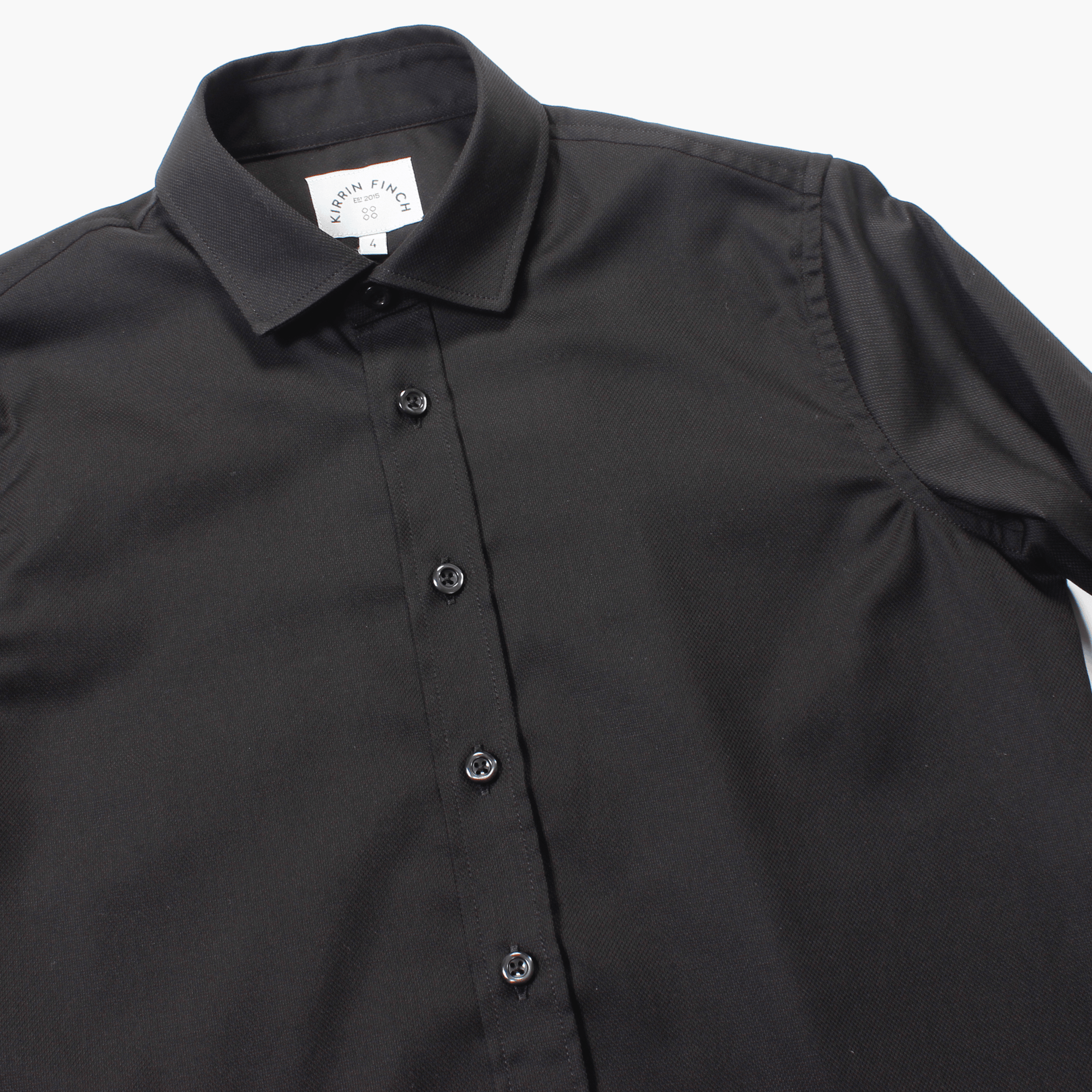 androgynous Black dress shirt with spread collar. Color: Black