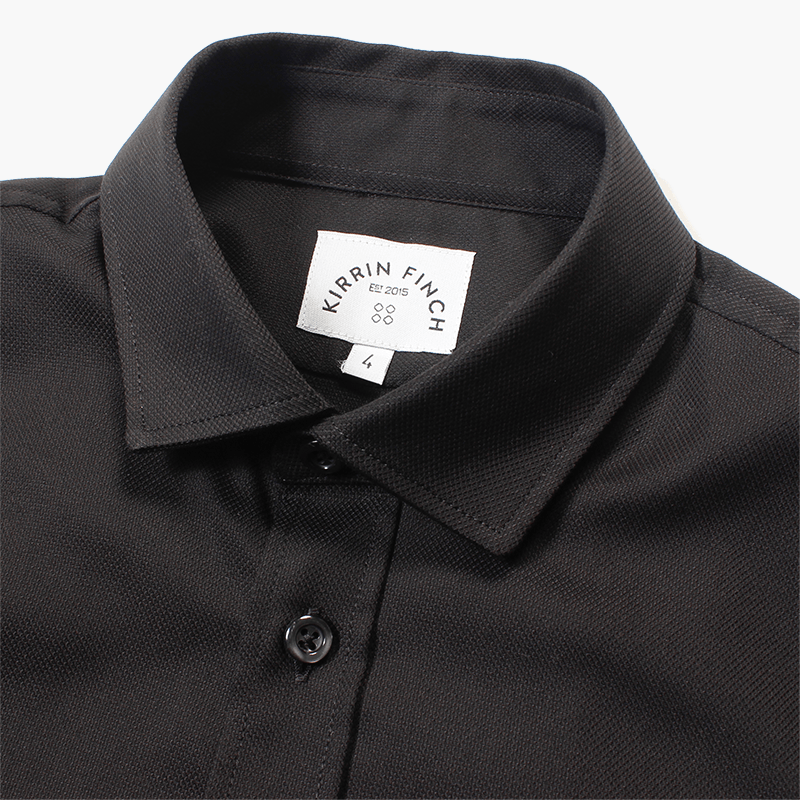 Spread collar on women's dress shirt in black