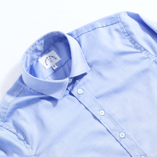 Blue twill easy care dress shirt by Kirrin Finch 3/4 angle