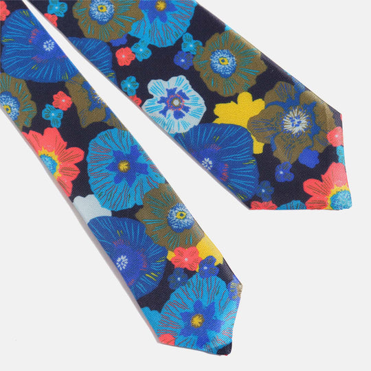 Blue Floral Print Tie