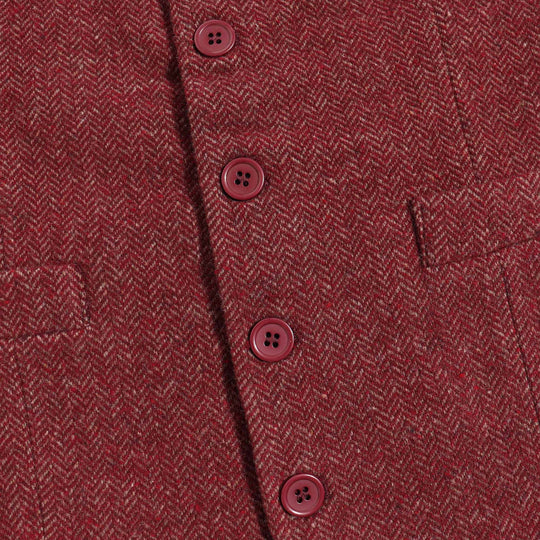 Burgundy Button detail shot on Burgundy Herringbone Tweed Vest by Kirrin Finch
