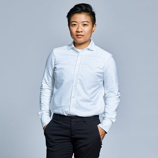 Classic White Dress Shirt for women and non-binary folk with black dress pants