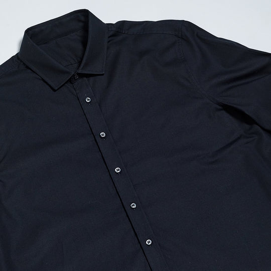 Classic black dress shirt with black buttons by Kirrin Finch. Made in Italy.