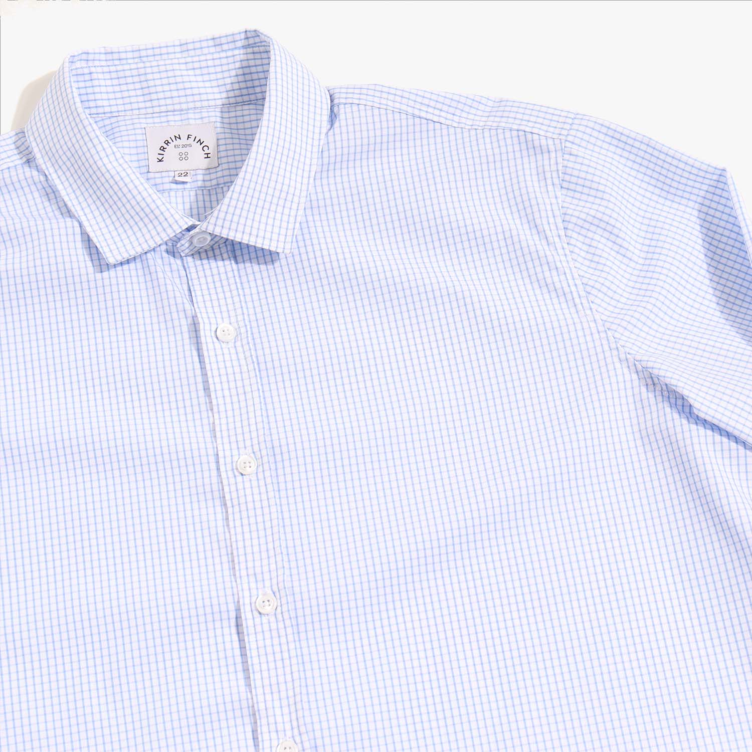 Easy Care Blue grid on white shirt by Kirrin Finch