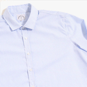 Light Blue-White Grid Check Easy-Care Dress Shirt