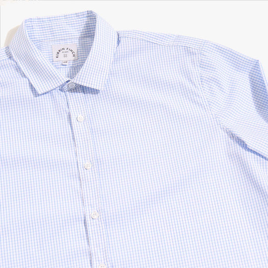 Easy Care Blue grid on white shirt by Kirrin Finch