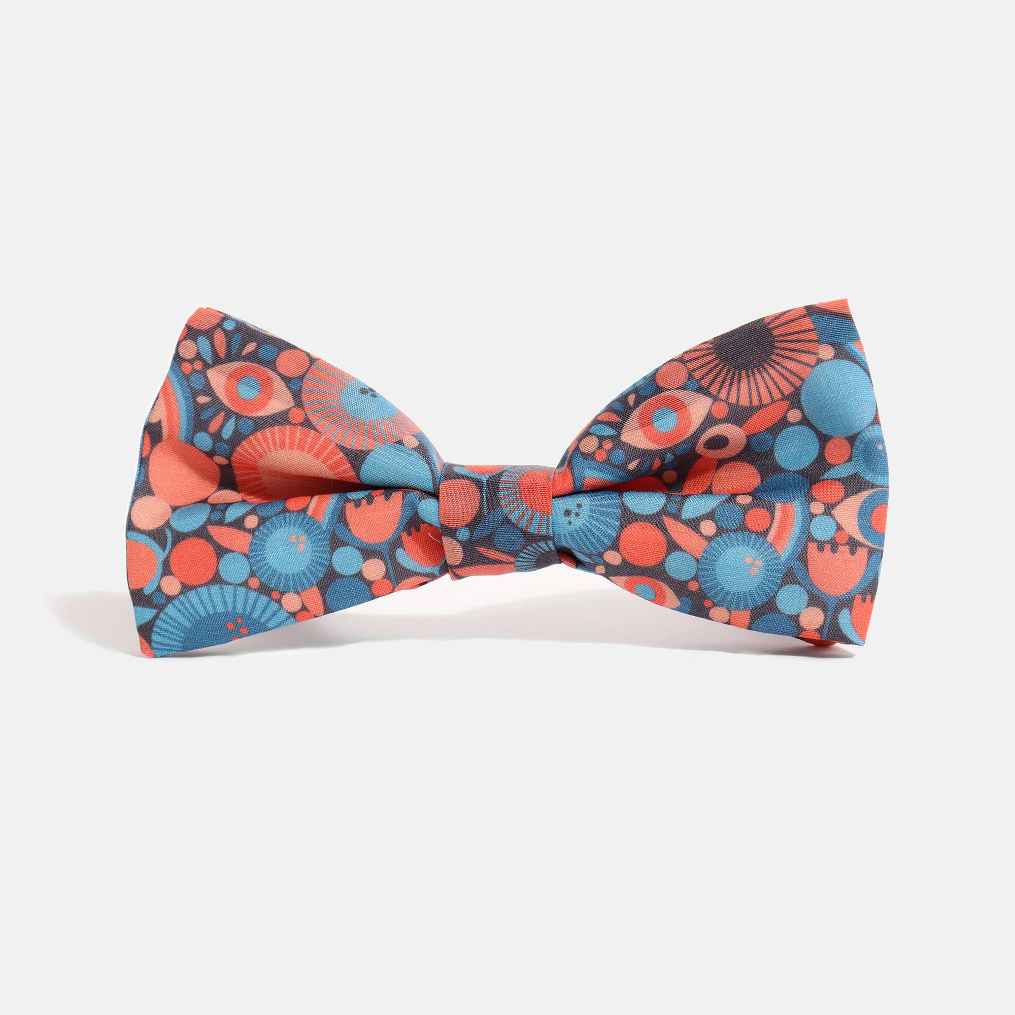 Lisa Congdon designed Blue/Orange abstract floral print Bow Tie on neutral backgound