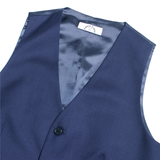 3/4 shot of blue vest by brand Kirrin Finch