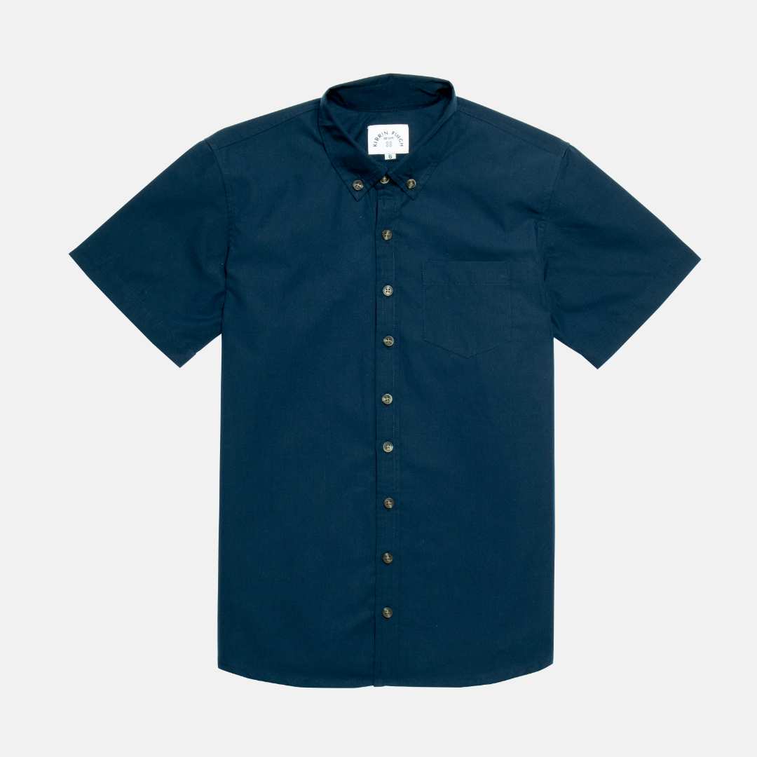 Women's Navy Blue Chambray Shirt with faux horn buttons