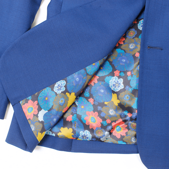 Floral print lining details of the Royal Blue Georgie Suit Blazer