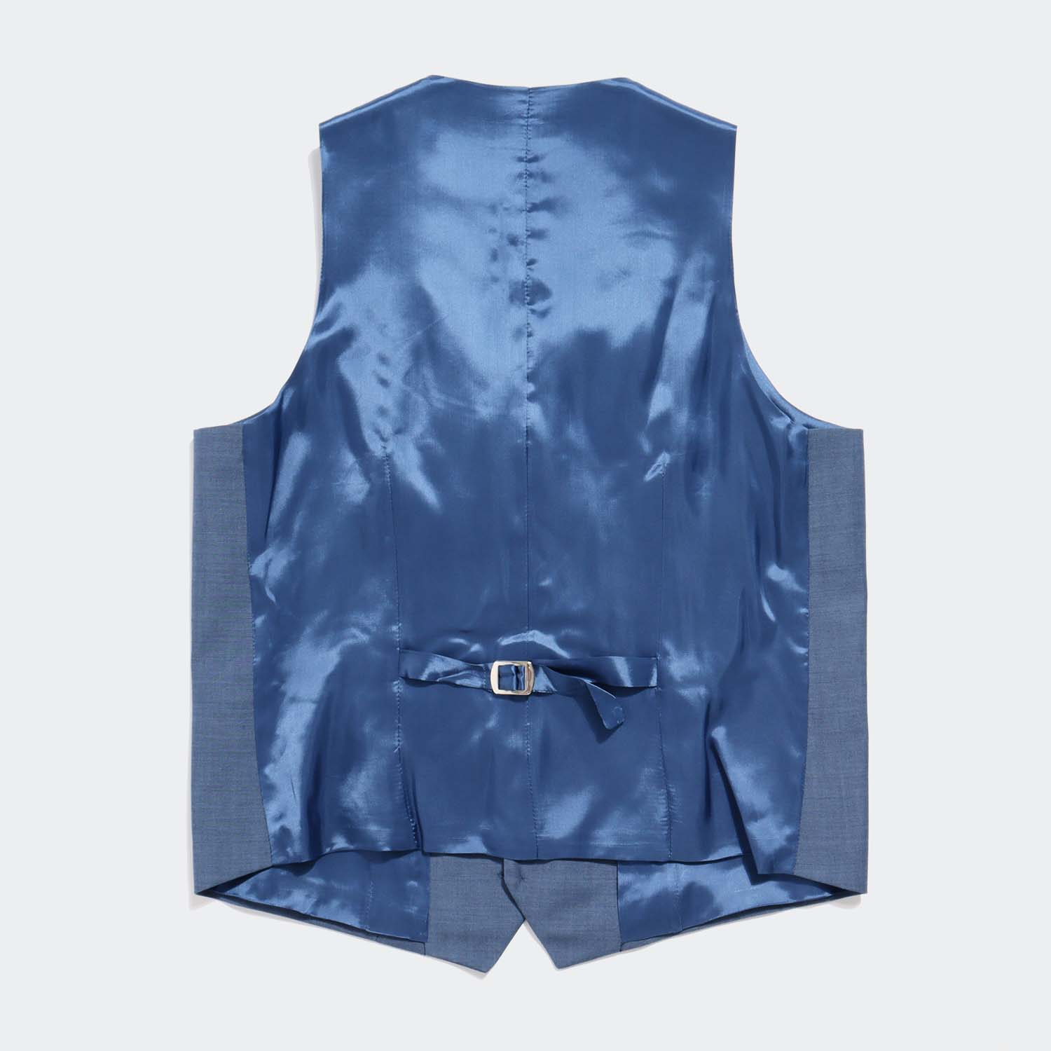 Back of Georgie Slate Blue Vest with adjustable sizing clasp. Color: Slate Blue