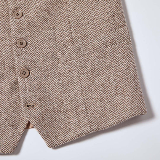 Taupe Herringbone Tweed Vest for women with flap pockets
