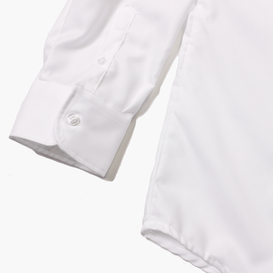 Sleeve and texture details of White Easy Care Dress Shirt by Kirrin Finch